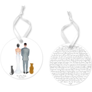 Personalized Wedding Couples Song Lyrics with Pet Cat and Dog Ornament, Gift Tag, Newlywed & Engagement Gift, Christmas Ornament Gift