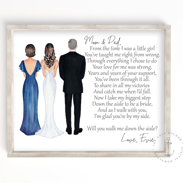 Parents of the Bride Personalized Will You Walk Me Down The Aisle Digital Download, Gift from Daughter to Mom and Dad, Brides Gift To Parent