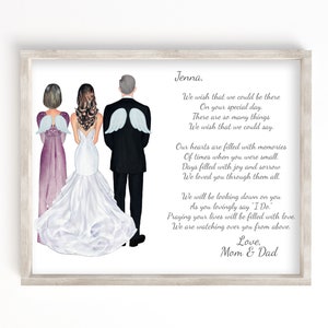 Personalized Parents of the Bride Memorial Portrait Gift, Custom Illustration Wedding Day Wall Art for Bridal Party, In Memory of Table Gift