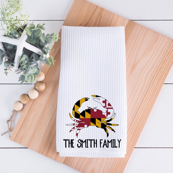 Maryland Crab Towel for Kitchen or Bath, Personalized Maryland Crab Decor, Maryland State Flag Home Decor, Housewarming and Realtor Gift