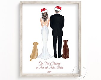 Our First Christmas as Mr and Mrs, Printable Digital Download Personalized Married Wedding Couple with Pets, Wedding & Anniversary Gift Idea