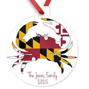Personalized Maryland Crab State Flag Ornament, Custom Gift for Newlyweds, Housewarming, Realtor, Moving, College Team