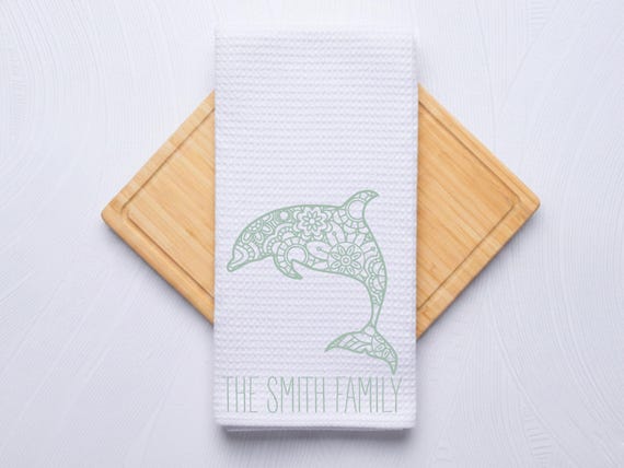 Landshark Dolphin and Fish Kitchen and Bath Personalized Towel