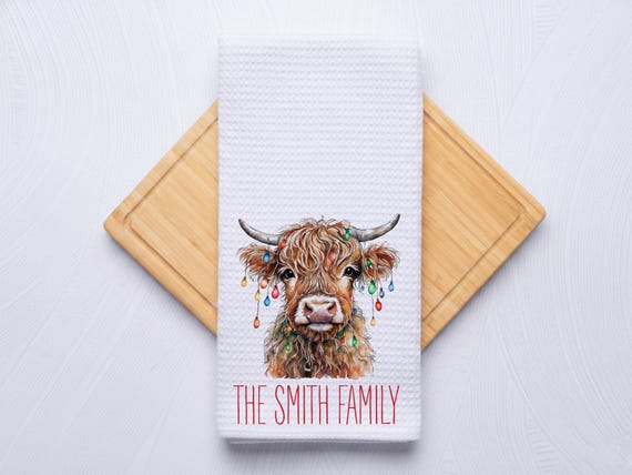 Tiny Highland Cow Personalized Kitchen & Bath Towel Gift