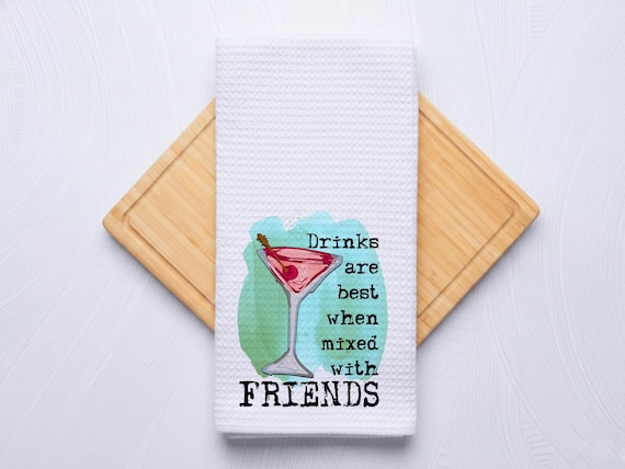 Drinks with Friends Waffle Weave Hand Towel, Housewarming Gift