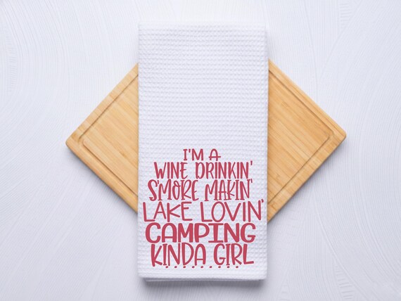 Camping Kinda Girl Waffle Weave Towel: Housewarming Lake house Gift
