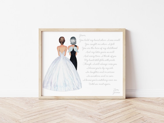 Personalized Grandmother of the Bride Wedding Portrait Gift, Custom illustration for Granddaughter, Digital Download