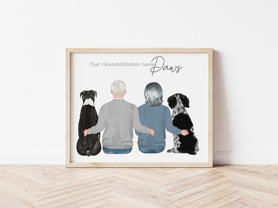 Our Grandchildren Have Paws Personalized Portrait with Pets, Digital Download