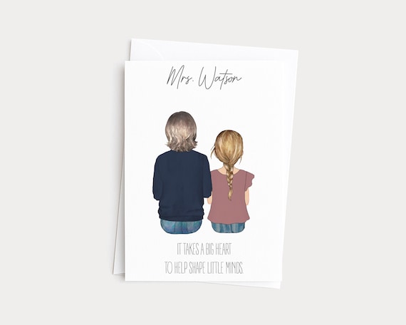 Teacher Appreciation Greeting Card, Personalized Portrait Illustration