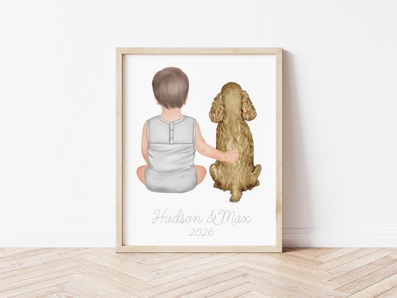 Baby and Dog Portrait, Personalized Digital Download for Nursery