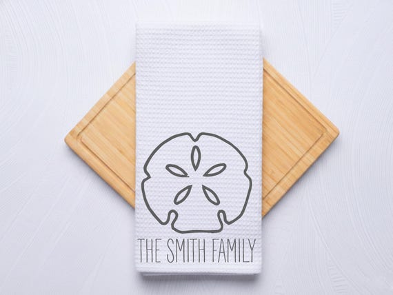 Seashell Sanddollar Bathroom and  Kitchen Hand Towel, Coastal Beach Home Decor