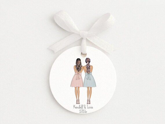 Sisters Ornament • Personalized Portrait • Girls in Dresses