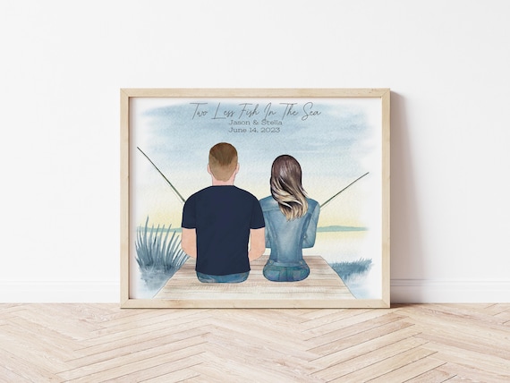 Personalized Wedding Couple Portrait: Fishing Theme (Digital Download)
