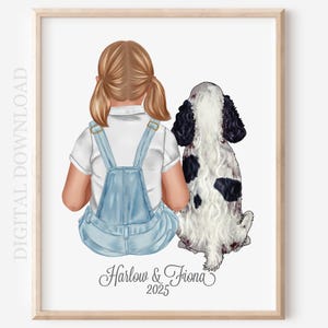 Child and Dog Printable Portrait, Digital Download Illustration, Child and Dog, Dog Best Friend Gift, Pet and Child Portrait, Wall Art