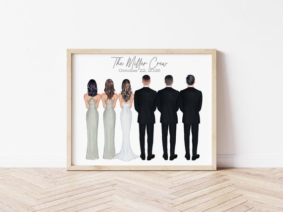 Personalized Wedding Party Portrait: Bride, Groom, Groomsmen (Digital Download)