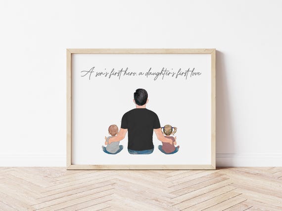 Hero and Love Personalized Father & Child Portrait, Digital Download Gift