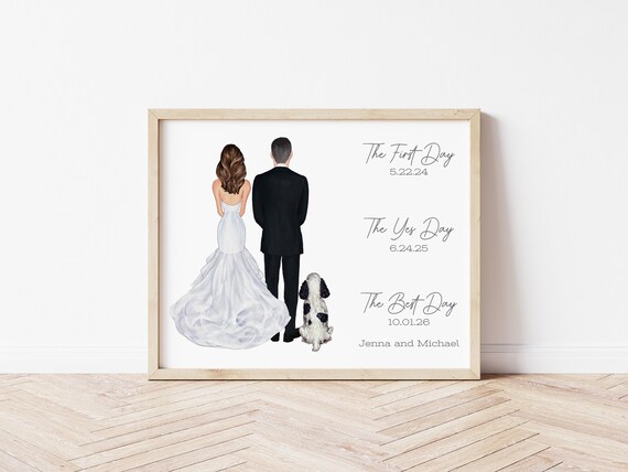 Personalized Wedding Portrait with Pets, Custom Anniversary Gift (Digital Download)