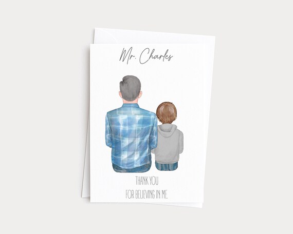 Teacher Appreciation Greeting Card, Personalized Portrait Illustration