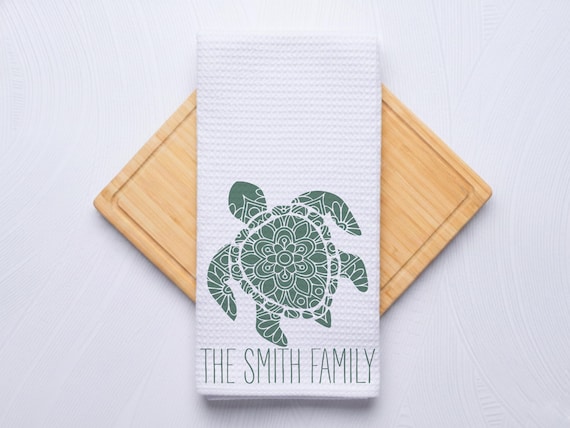 Sea Turtle Dish Towel For Kitchen Or Bath, Personalized GIft