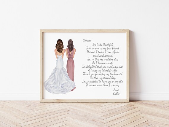 Bridesmaid Thank You Wedding Portrait Gift, Personalized Digital Download