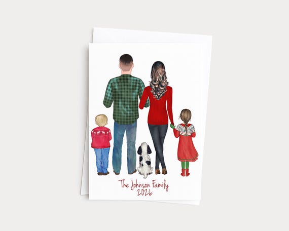 Personalized Family Portrait Christmas Card, Custom Illustration