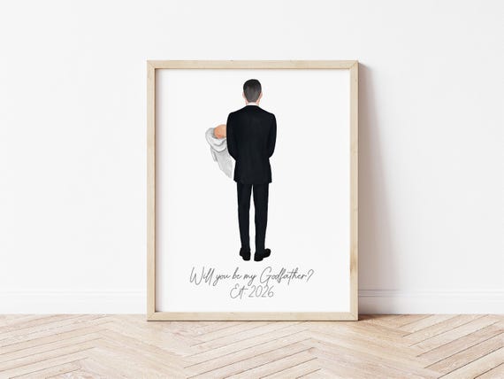 Will You Be My Godfather Personalized Portrait: New Baby Announcement (Digital Download)
