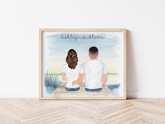 Personalized Couple & Pets Portrait, Custom Digital Download Gift