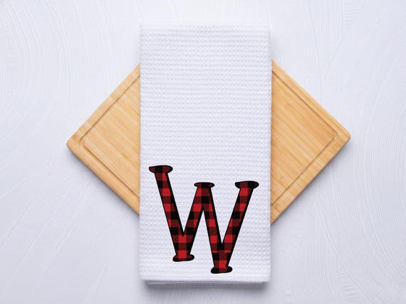 Personalized Monogram Towel • Buffalo Plaid • Kitchen Decor • Christmas