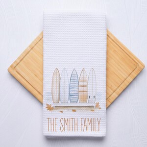 Fall Surfboards Personalized Coastal Hand Towel for Kitchen and Bathroom