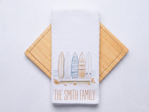 Fall Surfboards Personalized Coastal Hand Towel for Kitchen and Bathroom