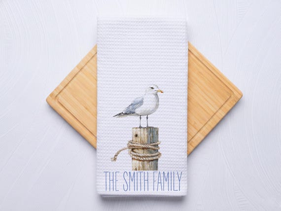 Seagull on Stump Towel for Kitchen and Bathrooms, Coastal Hostess Gift