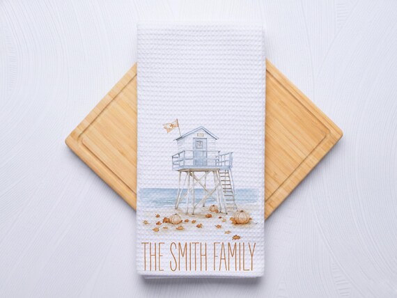 Customized Lifeguard Personalized Coastal Hand Towel for Kitchen and Bathroom