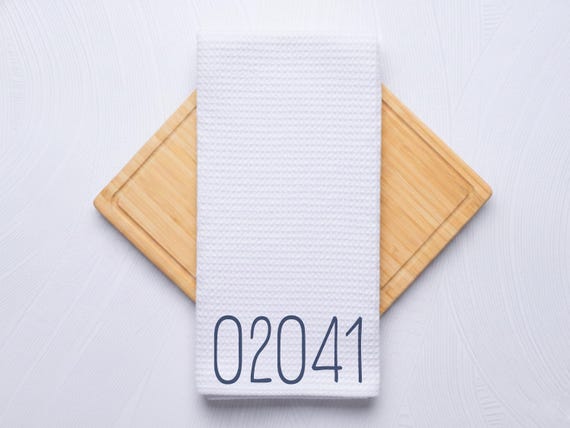 Zip Code Tea Towel for Kitchen and Bath, Housewarming Gift