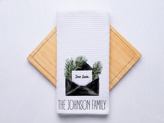 Dear Santa Letter Personalized Black Christmas Hand Towel for Kitchen and Bath