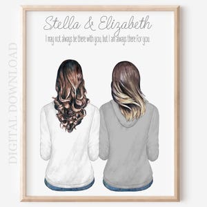 Personalized Portrait Gift for Friends and Sisters, Moving Gift, Long Distance Best Friends, Friendship, Going Away Gift for Besties