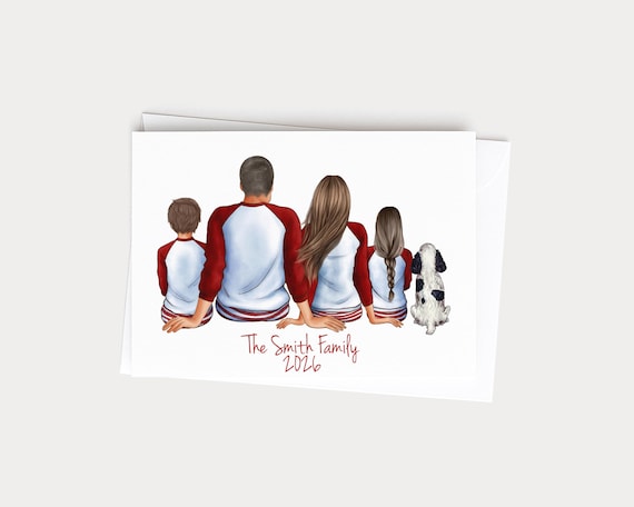 Christmas Pajamas Family Portrait Christmas Greeting Card with Pets
