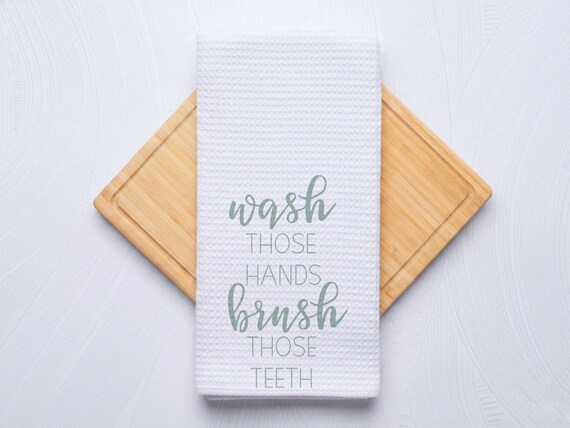 Wash Brush Floss Art Bathroom Farmhouse Style Hand Towel