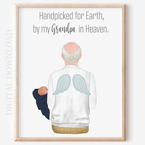 Grandpa in Heaven Personalized Portrait: New Baby Memorial Gift (Digital Download)