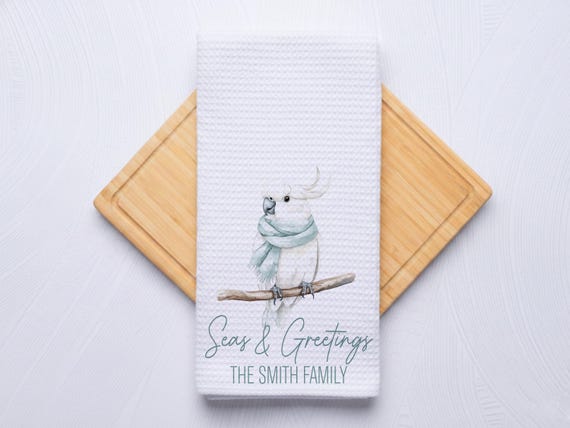 Seas and Greetings Coastal Christmas Nutcracker Hand Towel for Nautical Kitchen & Bathroom