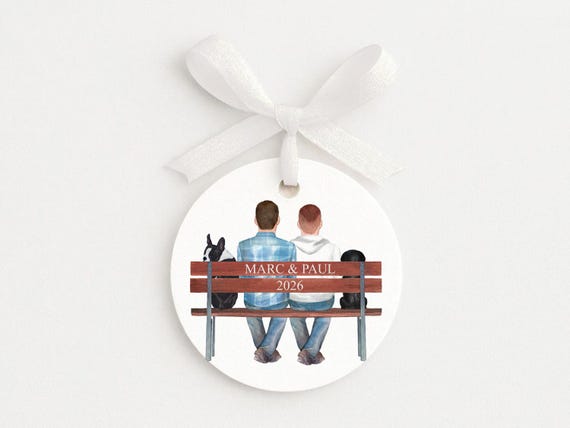 Custom Portrait Ornament for the Same Sex Couple and Pets