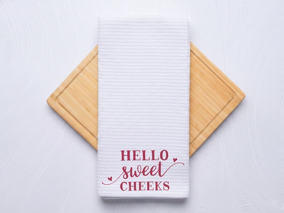 Hello Sweet Cheeks Funny Bathroom Hand Towel Gift for Housewarming, Farmhouse Bathroom Decor