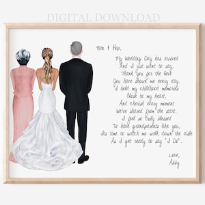Grandparents Of The Bride Personalized Wedding Day Portrait Gift, Wedding Gift Grandmother and Grandfather, Personalized Portrait Gift