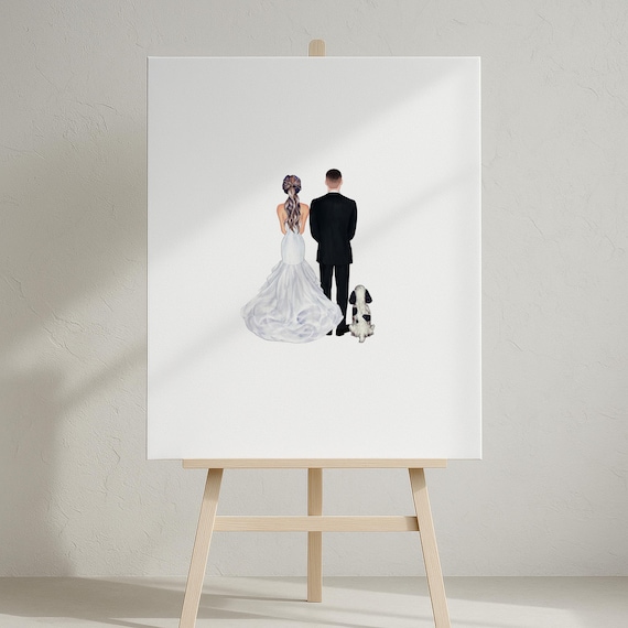 Wedding Guest Book Alternative Sign, Personalized Bride and Groom with Pets Digital Download