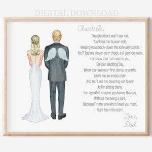 Regalo conmemorativo personalizado para el padre de la novia, retrato digital imprimible, regalo personalizado, novia fallecida, padrastro