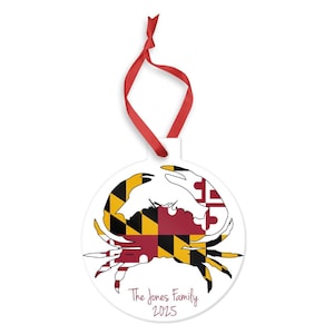 Personalized Maryland Crab State Flag Ornament, Custom Gift for Newlyweds, Housewarming, Realtor, Moving, College Team