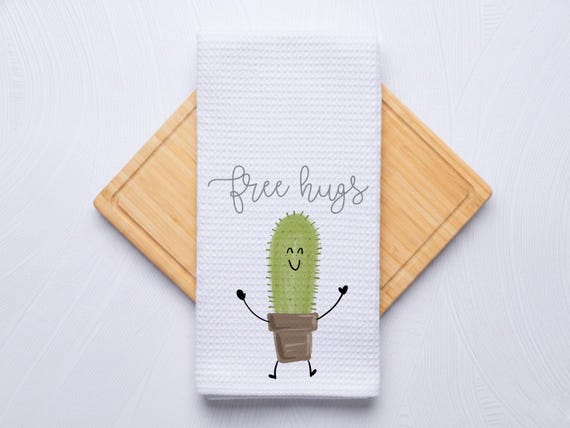 Free Hugs Cactus Funny Kitchen Hand Towel Gag Gift for Friends