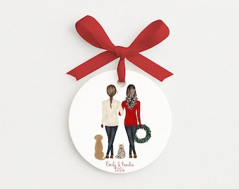 Personalized Ornament for Gay & Lesbian Couple with Pets Portrait