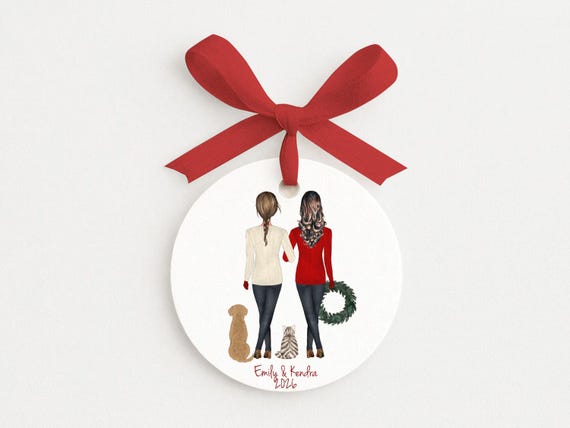 Personalized Ornament for Gay & Lesbian Couple with Pets Portrait