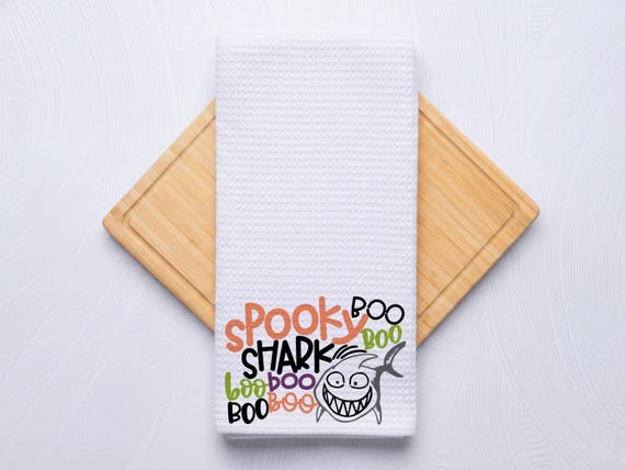 Spooky Shark Waffle Weave Hand Towel: Halloween Fall Decor