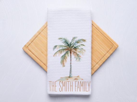 Fall Palm Tree Personalized Coastal Hand Towel for Kitchen and Bathroom